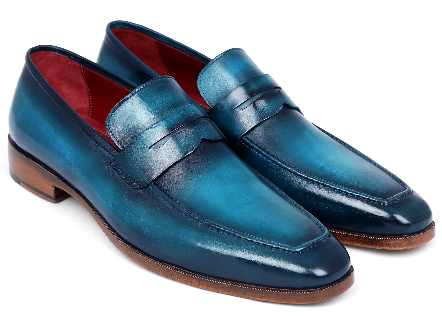 Paul Parkman Paul Parkman Men's Ocean Blue Leather Penny Loafers