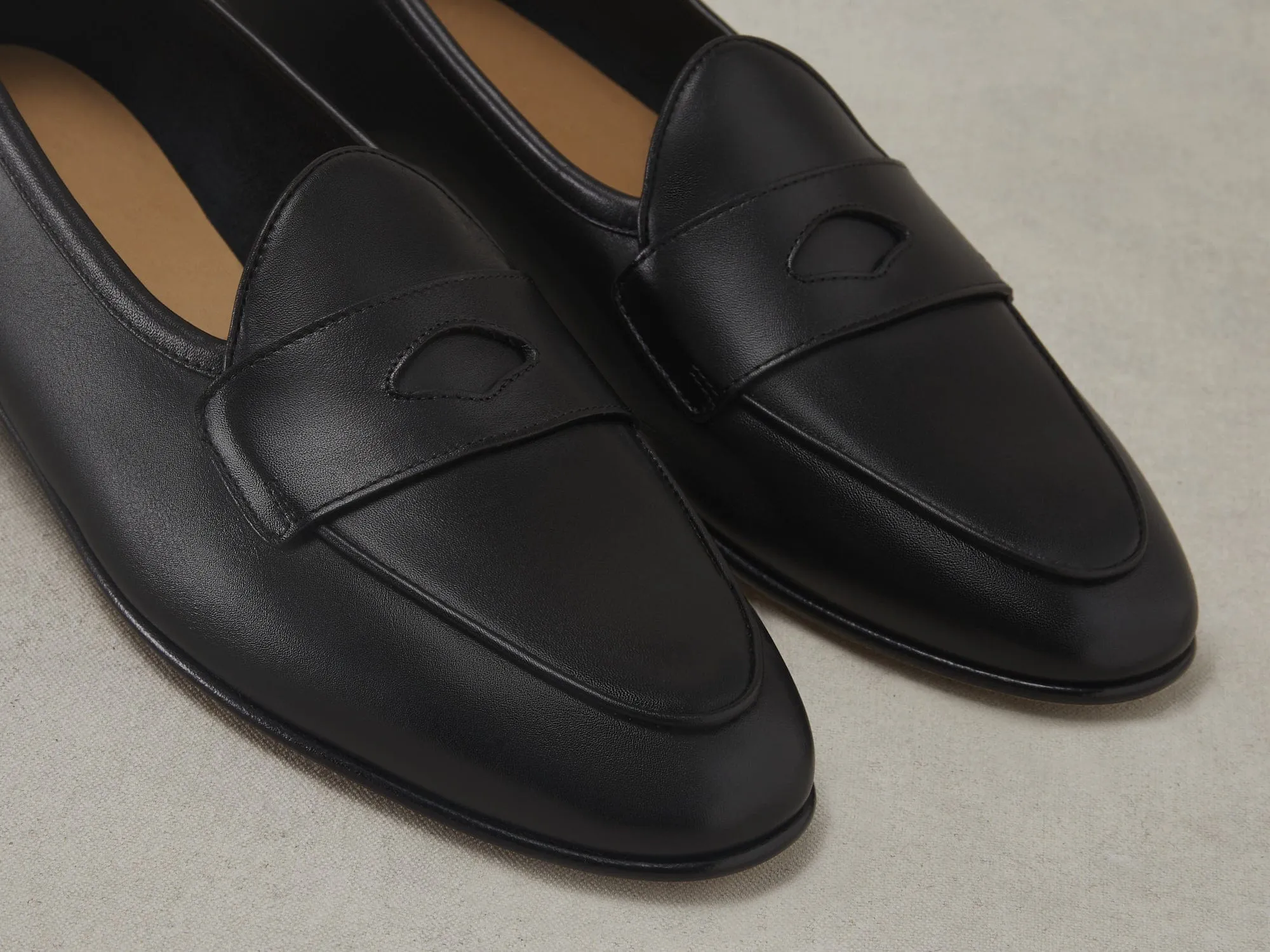 Sagan Classic Ginkgo Loafers in Black Drape Calf with Leather Sole