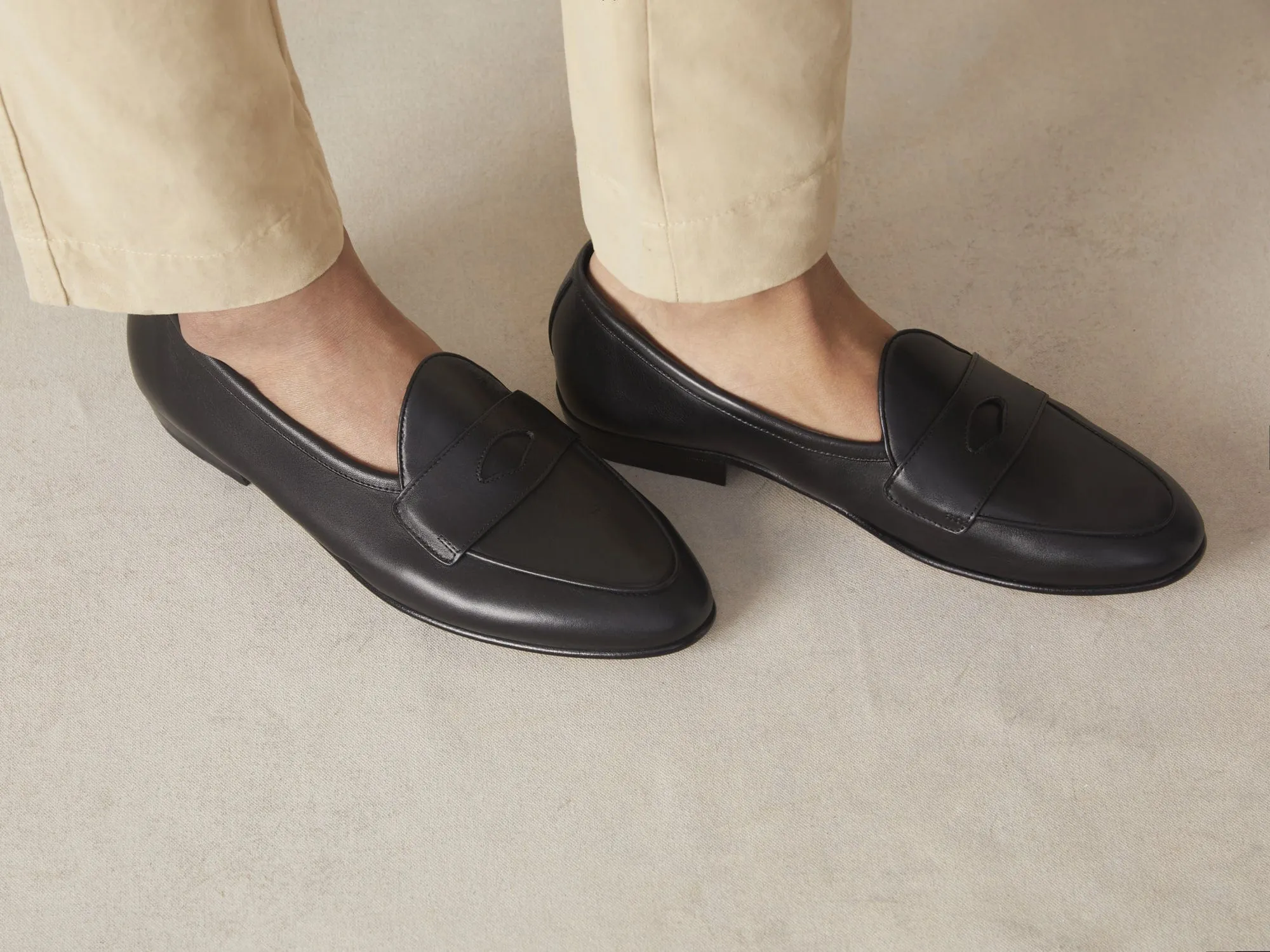 Sagan Classic Ginkgo Loafers in Black Drape Calf with Leather Sole