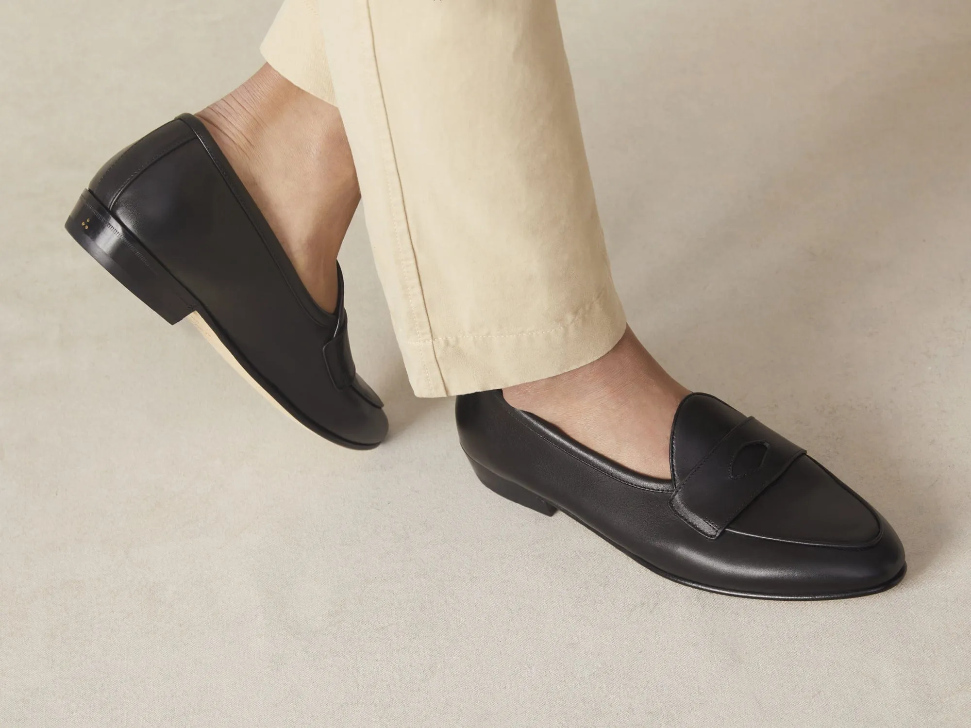 Sagan Classic Ginkgo Loafers in Black Drape Calf with Leather Sole