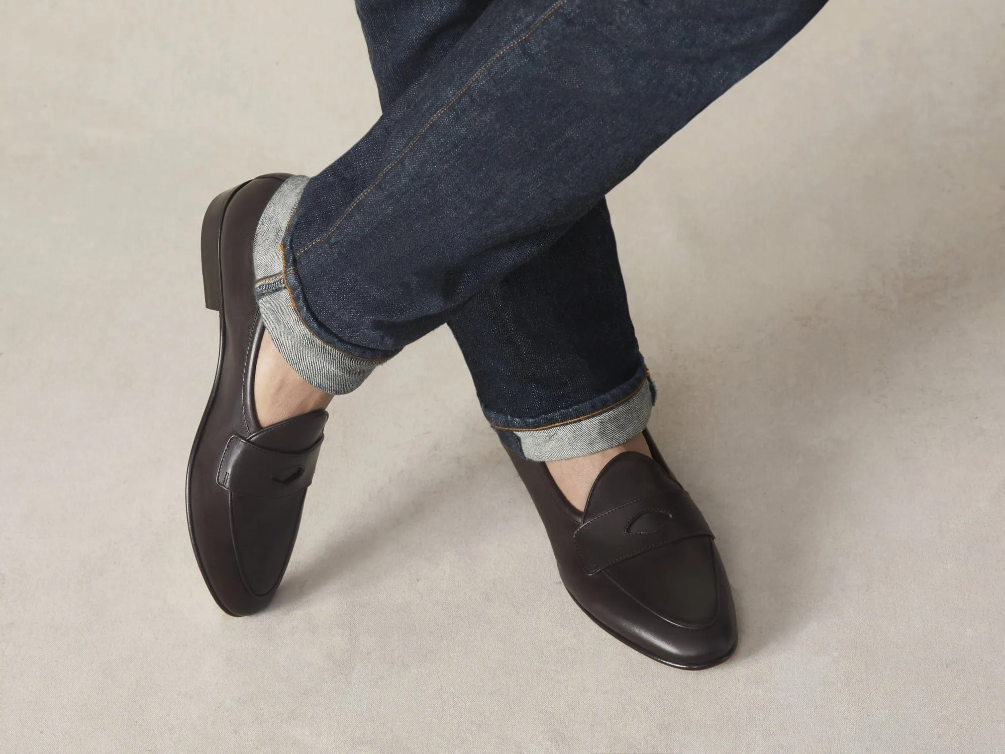 Sagan Classic Ginkgo Loafers in Dark Brown Drape Calf with Leather Sole