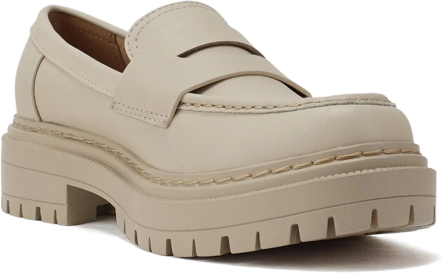 Soda Eureka ~ Women Slip On Platform Penny Loafer Lug Sole with Stitched Detail