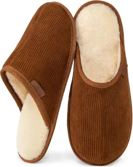VeraCosy Men's Comfy Corduroy Memory Foam Scuff Slippers Soft Faux Fur Lined House Shoes with Anti-Skid Lightweight Sole