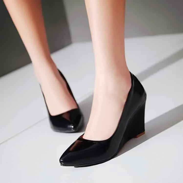 Womens Platform Wedges Pu Leather Dress Heels 8cm Shoes