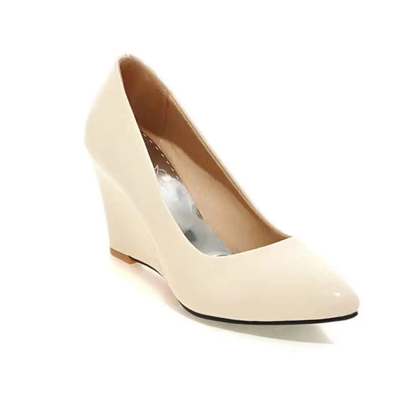 Womens Platform Wedges Pu Leather Dress Heels 8cm Shoes